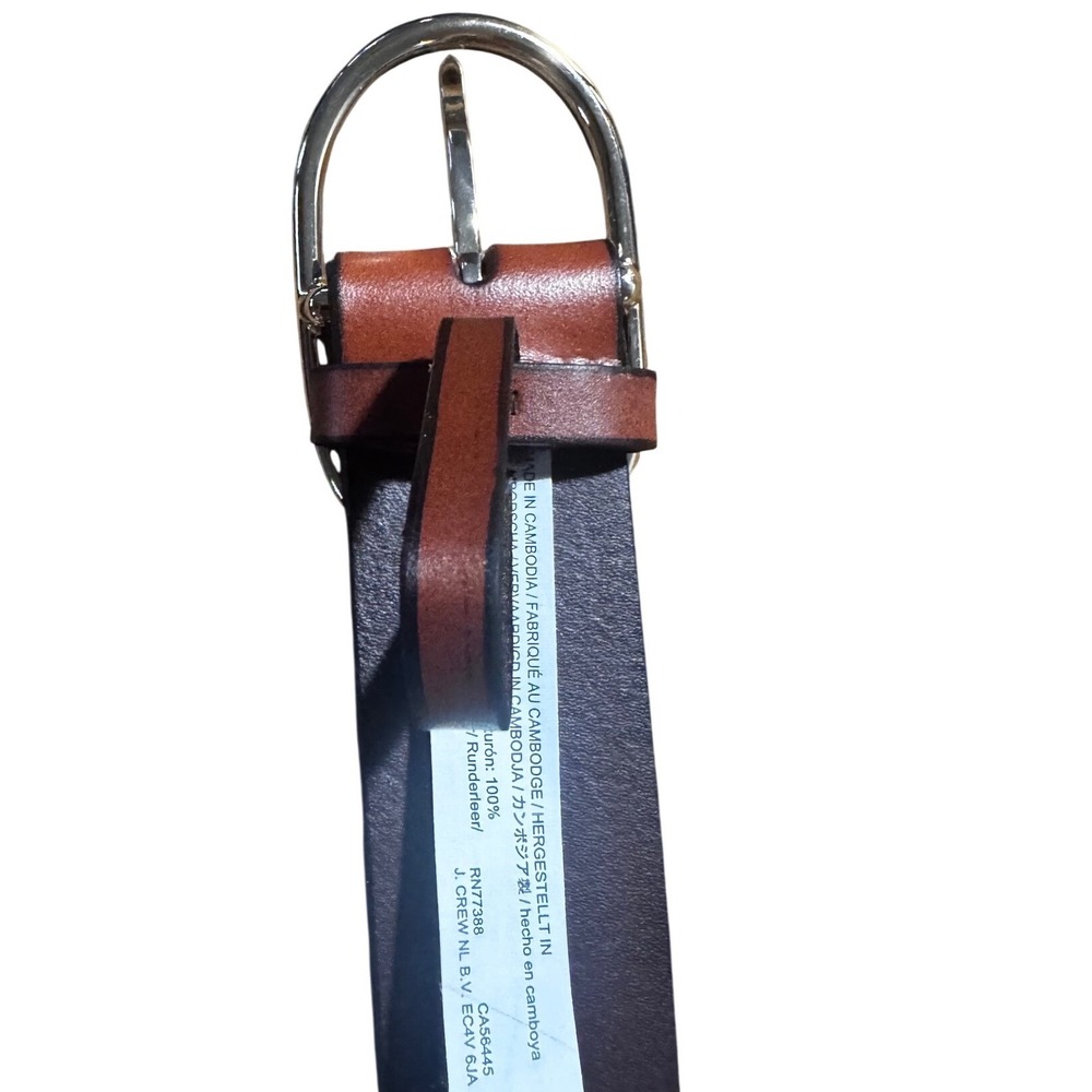 J.Crew Women's Cognac Brown Genuine Leather Belt Gold tone Oval Buckle M/L EUC - Picture 6 of 10